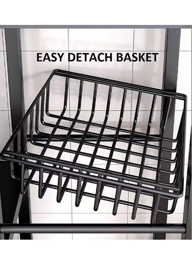BLOOMING TIME 4-Tier Kitchen Racks, Three Mesh Baskets, With Wheels For Easy Movement, Black - Image 2